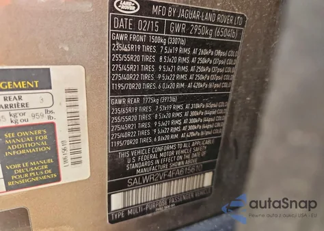 2015 Land Rover Range Rover Sport Hse from USA, damaged, VIN SALWR2VF4FA615610